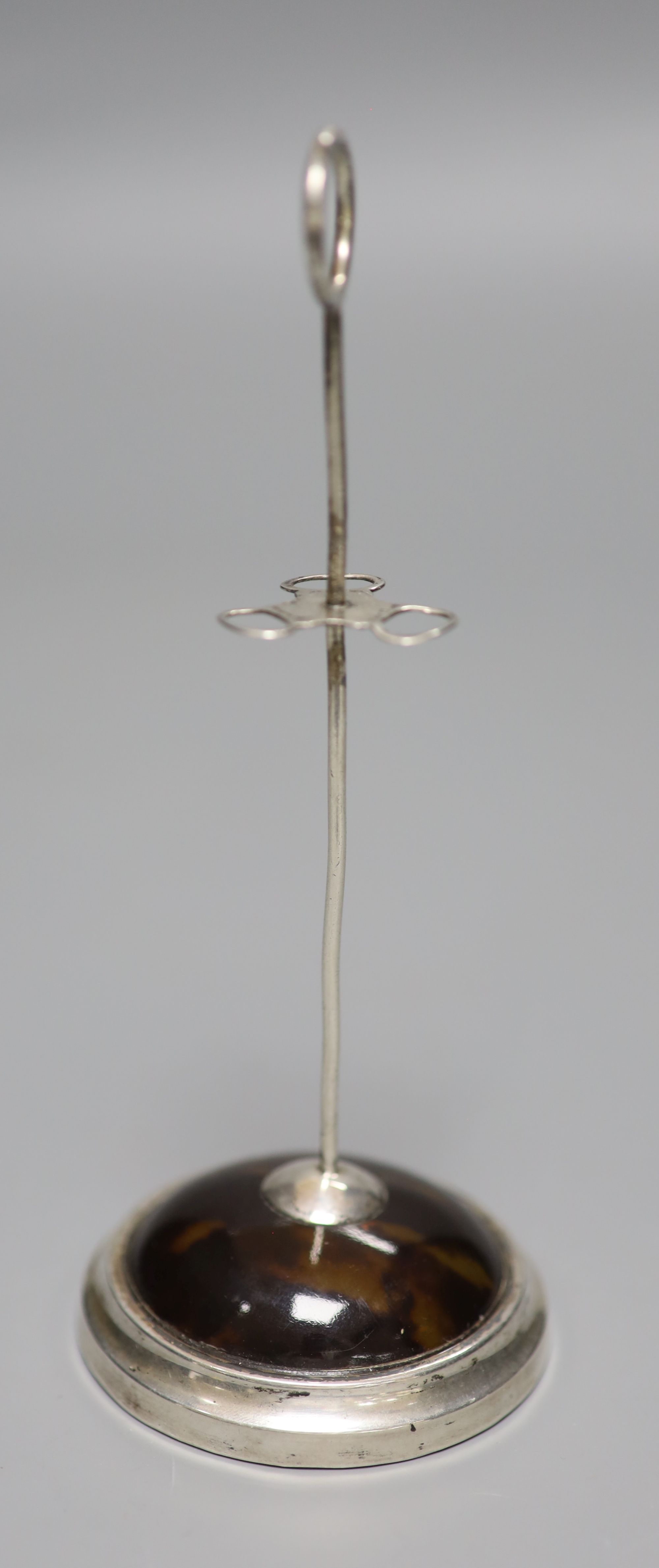 A George V silver and tortoiseshell mounted hatpin stand, Samuel M. Levy, Birmingham, 1923, height 15.5cm, weighted.